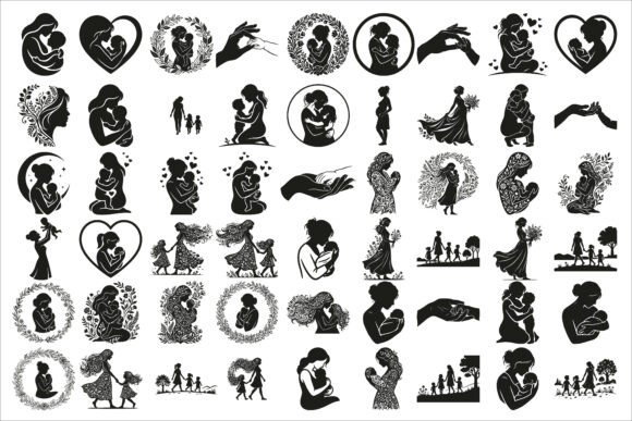 Download Loving Mother and Children Silhouette - Premium Resources