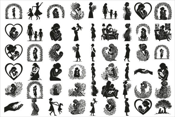 Download Loving Mother and Children Silhouette - Premium Resources
