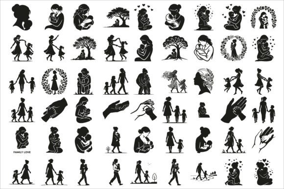Download Loving Mother and Children Silhouette - Premium Resources